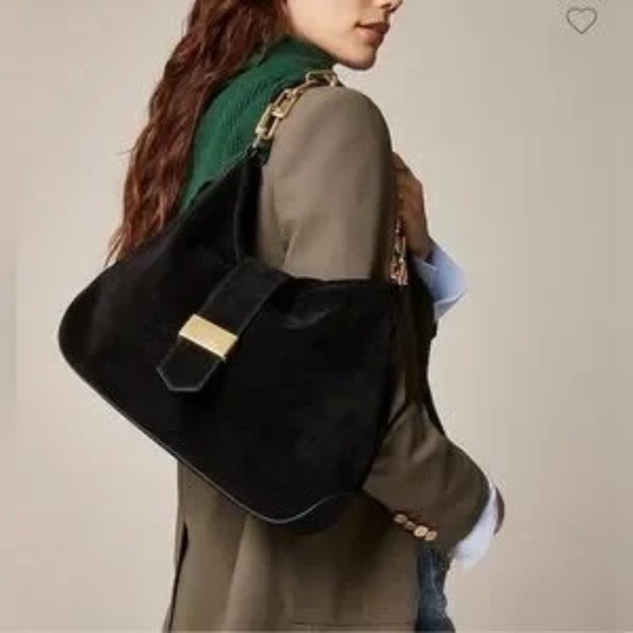 J. Crew Handbags - J.Crew | Chainlink Shoulder Bag | Black Suede